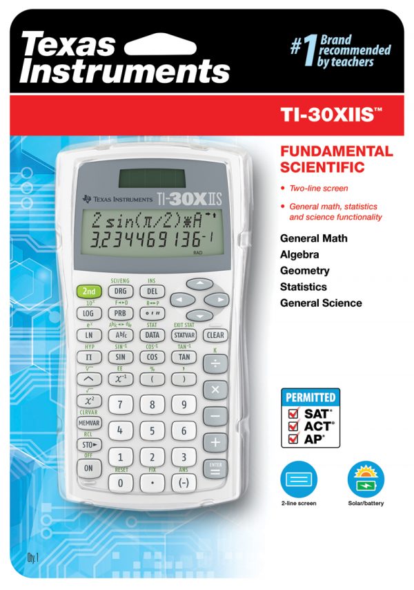 Texas Instruments TI 30X IIS Scientific Calculator SchoolMart   30xiis 2019 Bright White Package Eng Hi 300ppi 600x854 